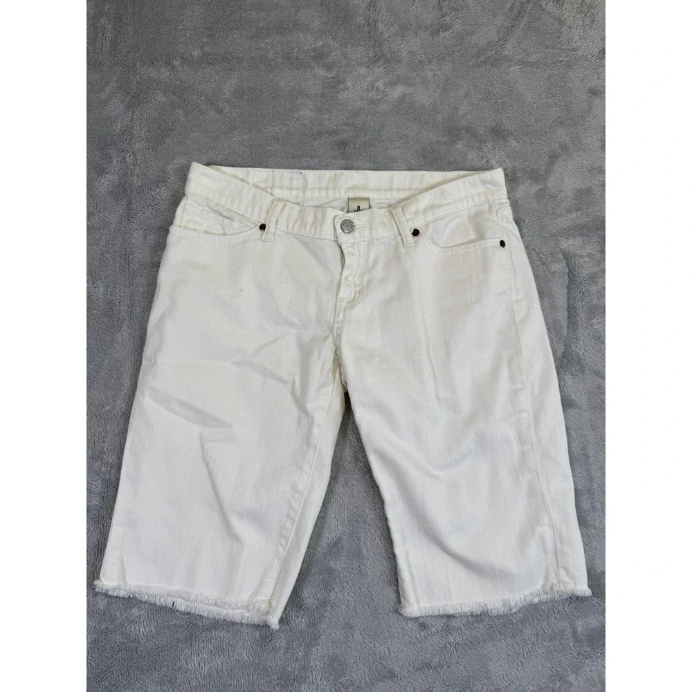 Lucky Brand Shorts Women 8/29 White Zoe Bermuda Long Raw Hem Summer Cotton Blend